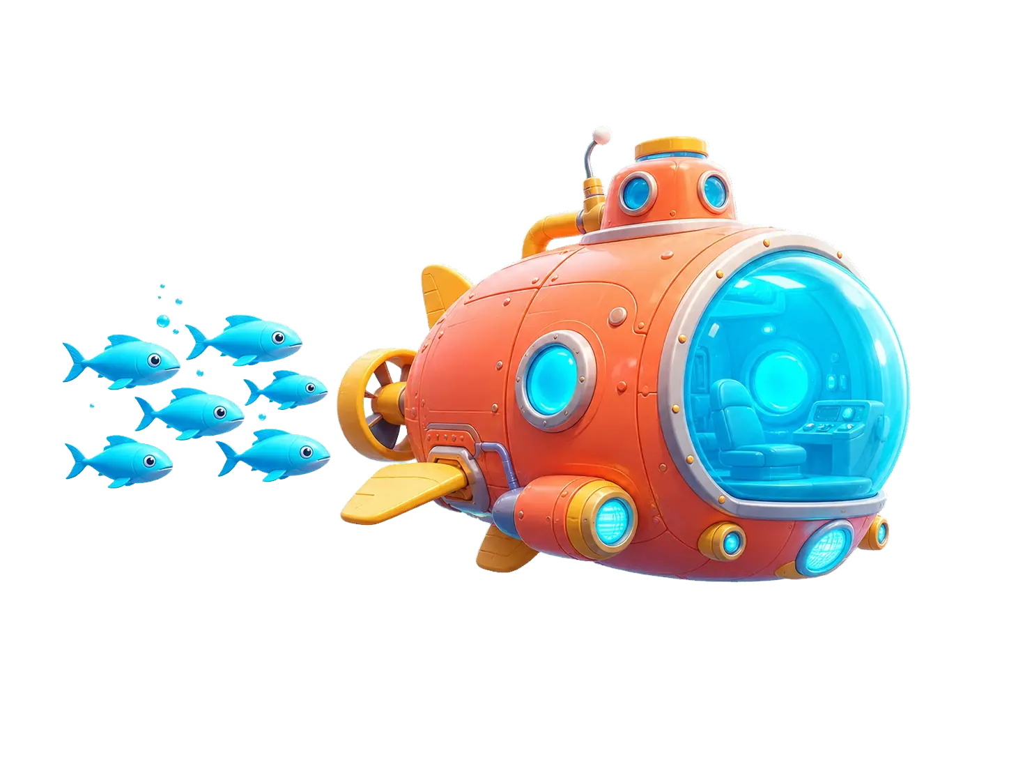 A coral research submersible travelling with fish